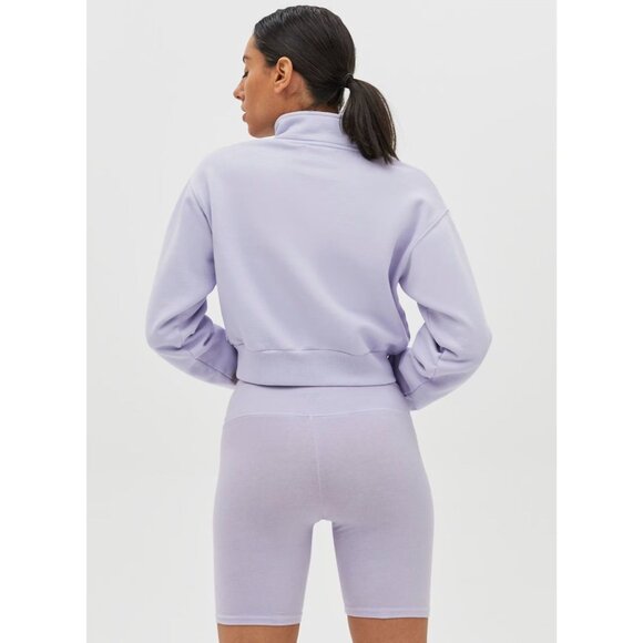 Aritzia TNA Cozy Fleece Beige Cotton 1/4 Zip Perfect Cropped Sweatshirt, Size S - Picture 15 of 16